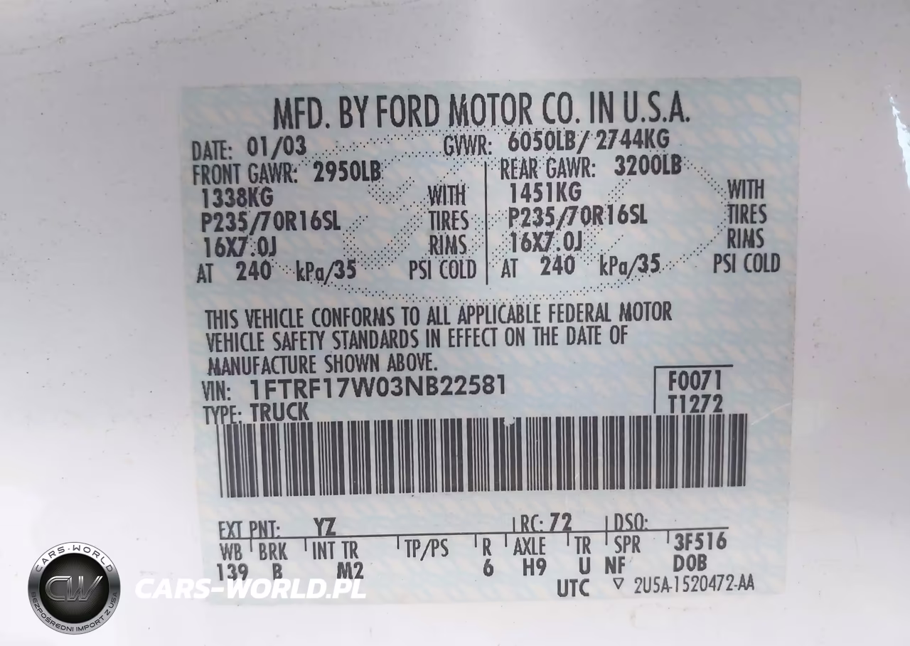 2003 Ford F-150 Xl-Xlt VIN:1FTRF17W03NB22581 - 9