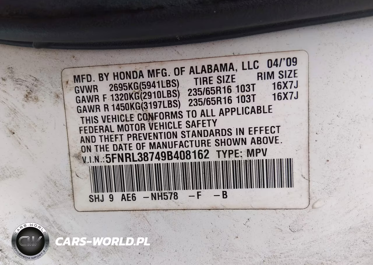 2009 Honda Odyssey Ex-L VIN:5FNRL38749B408162 - 9