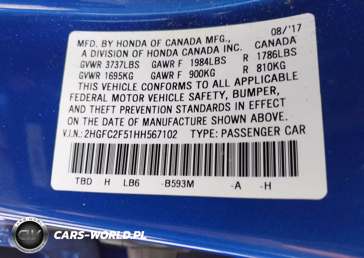 2017 Honda Civic Lx VIN:2HGFC2F51HH567102 - 9