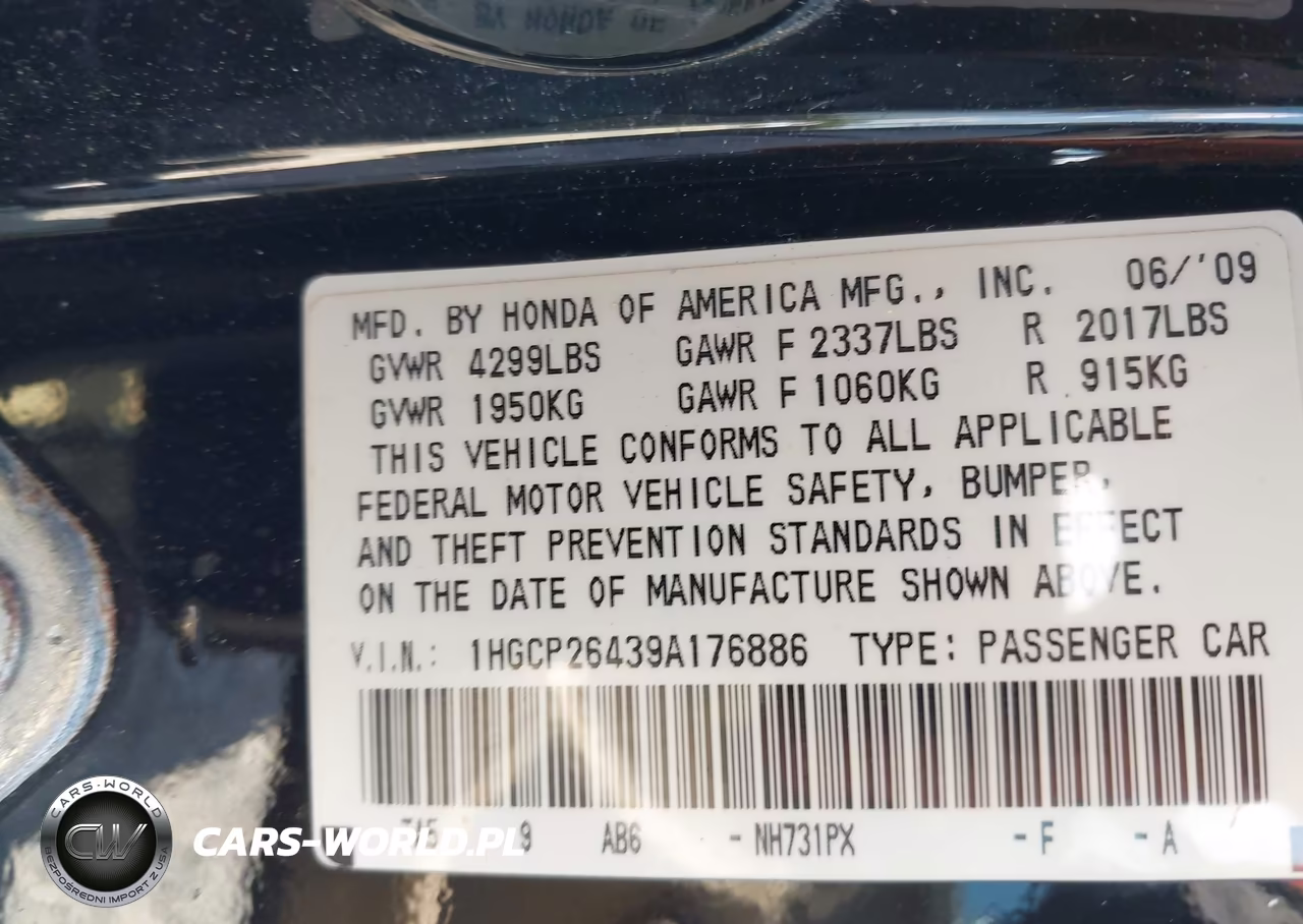 2009 Honda Accord 2.4 Lx-P VIN:1HGCP26439A176886 - 9