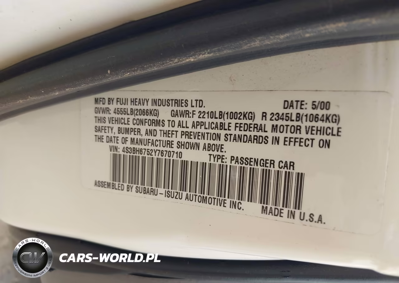 2000 Subaru Outback VIN:4S3BH6752Y7670710 - 9