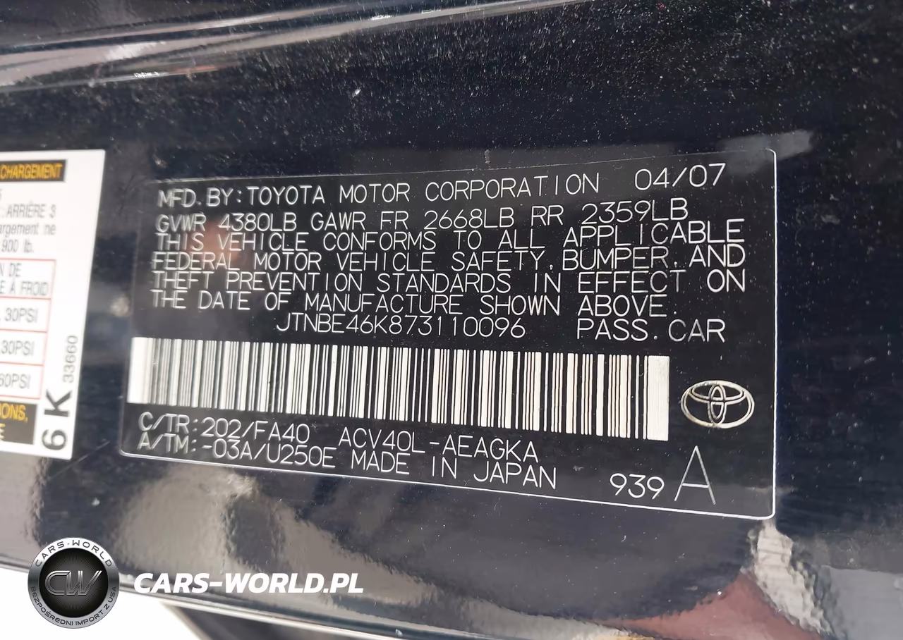 2007 Toyota Camry Xle VIN:JTNBE46K873110096 - 9