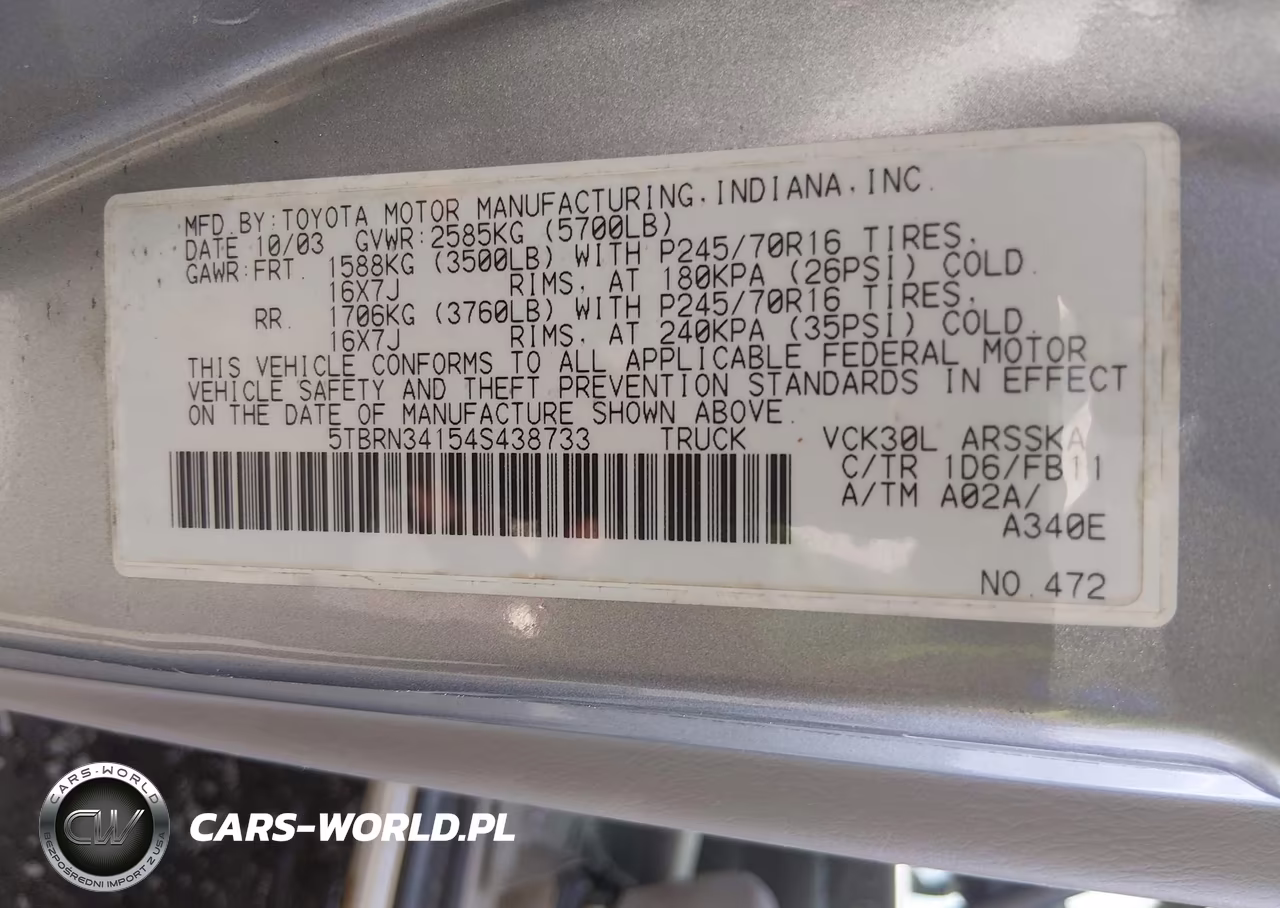 2004 Toyota Tundra Sr5 VIN:5TBRN34154S438733 - 9