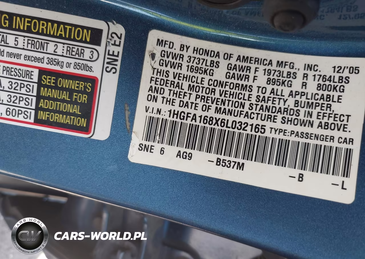 2006 Honda Civic Ex VIN:1HGFA168X6L032165 - 9