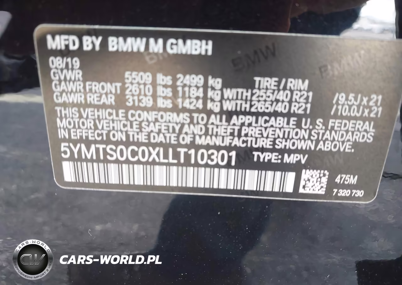 2020 BMW X3 M VIN:5YMTS0C0XLLT10301 - 9