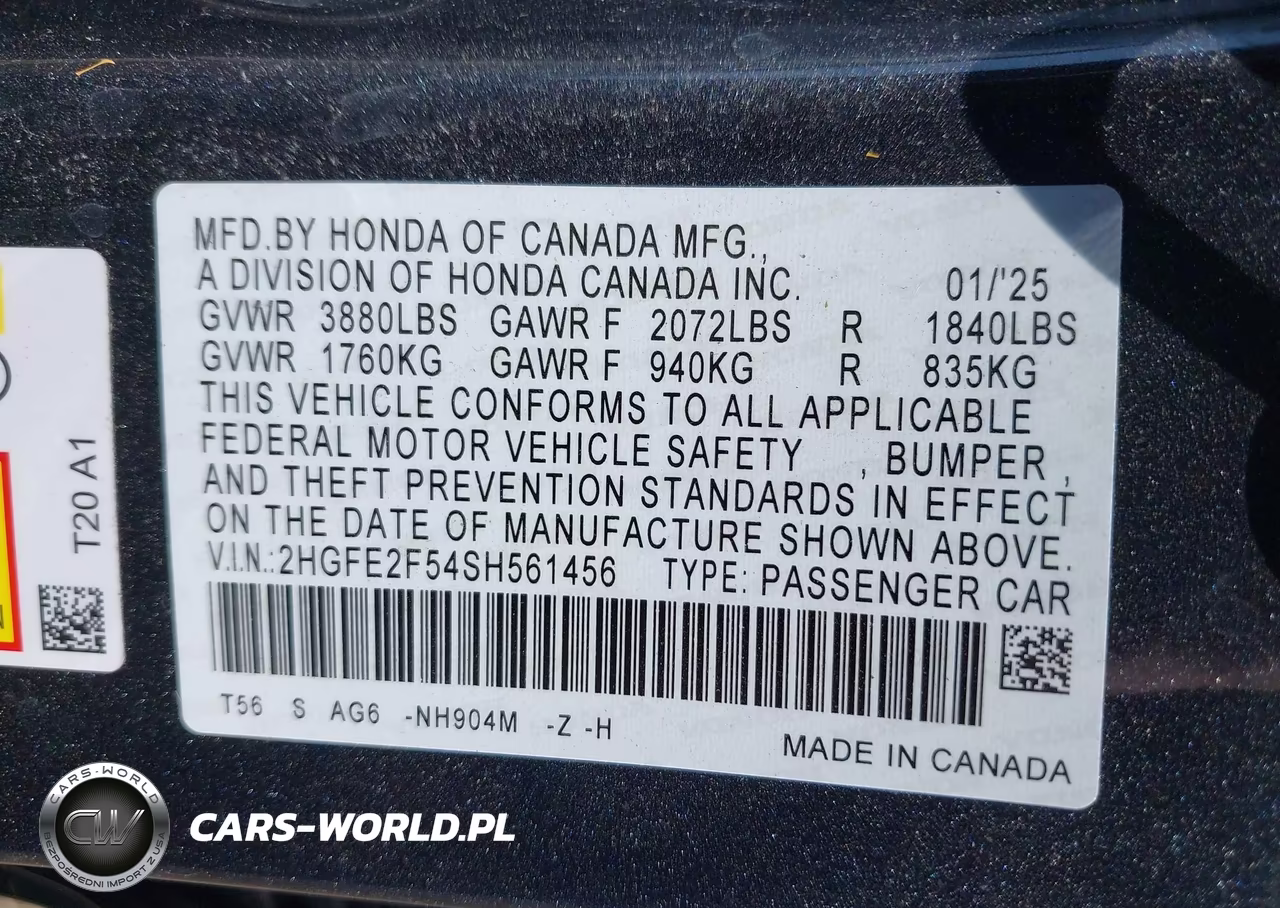 2025 Honda Civic Sport VIN:2HGFE2F54SH561456 - 9
