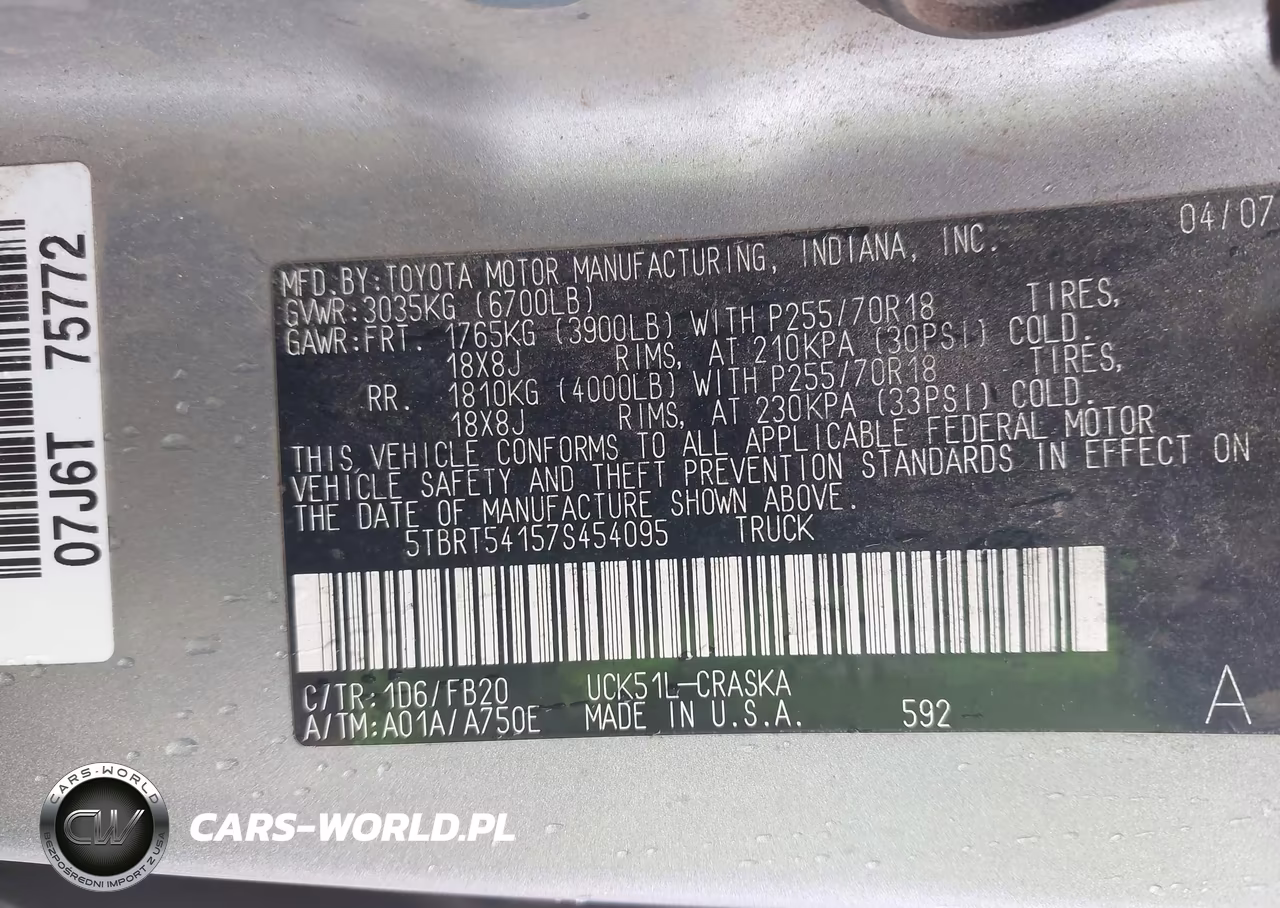 2007 Toyota Tundra Sr5 4.7L V8 VIN:5TBRT54157S454095 - 9