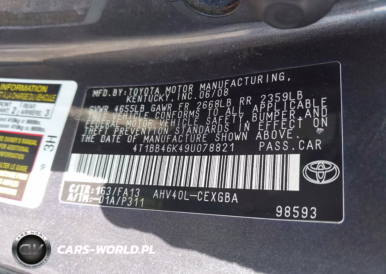 2009 Toyota Camry Hybrid Base VIN:4T1BB46K49U078821 - 9