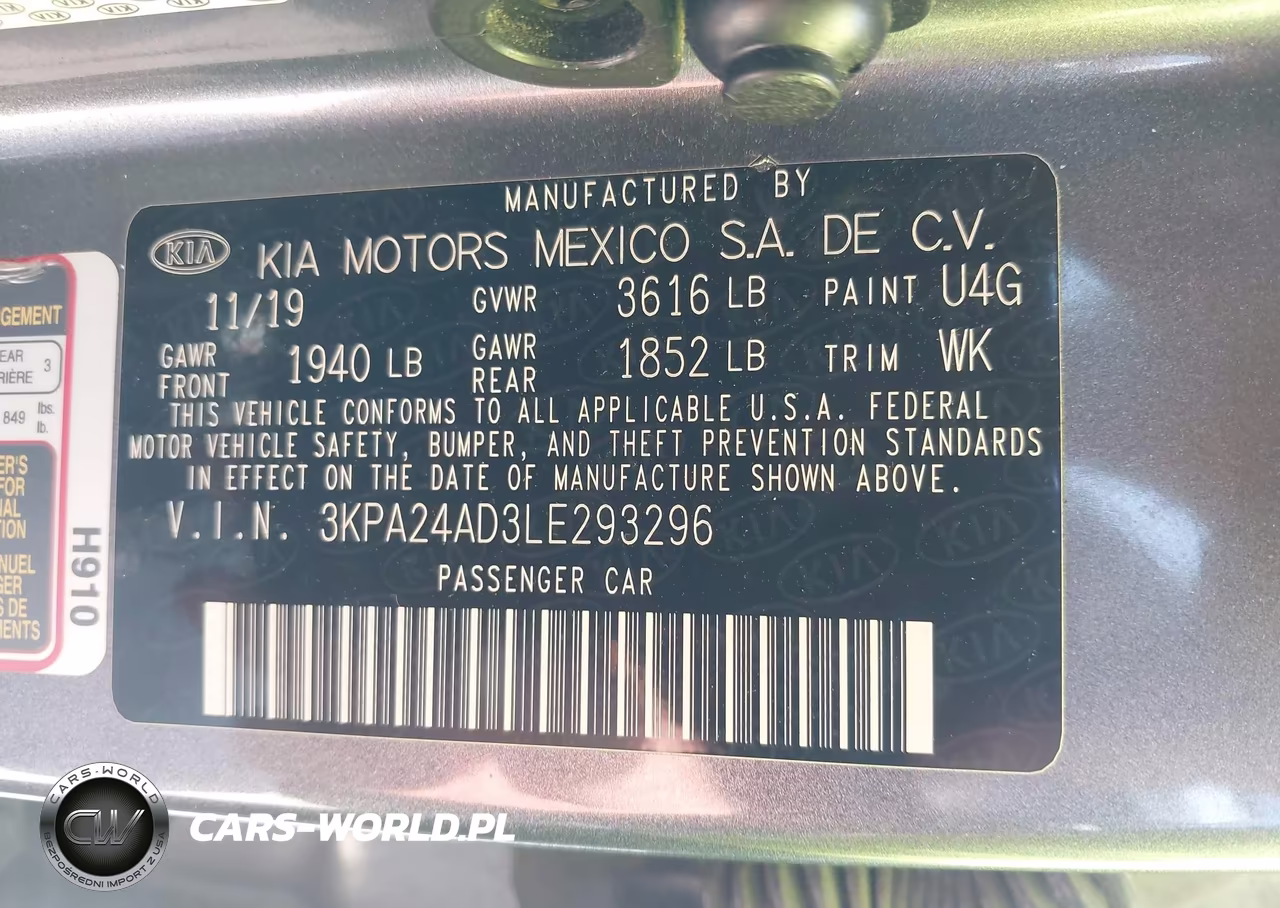 2020 Kia Rio S VIN:3KPA24AD3LE293296 - 9