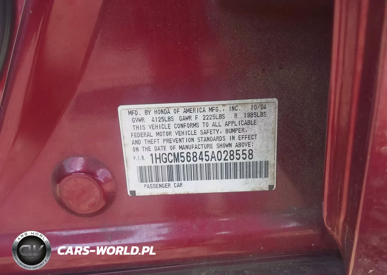 2005 Honda Accord 2.4 Ex VIN:1HGCM56845A028558 - 9