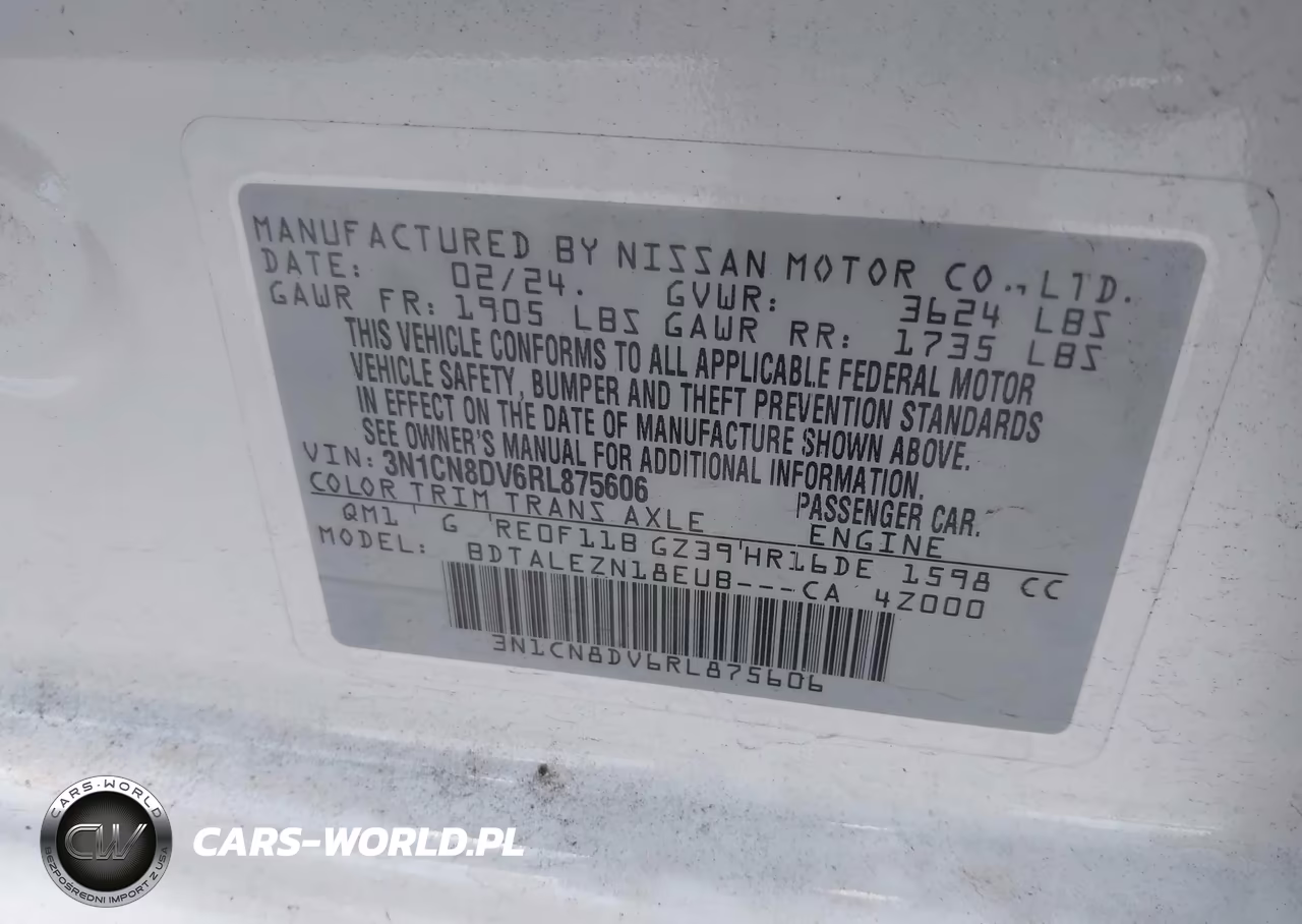 2024 Nissan Versa 1.6 S VIN:3N1CN8DV6RL875606 - 9