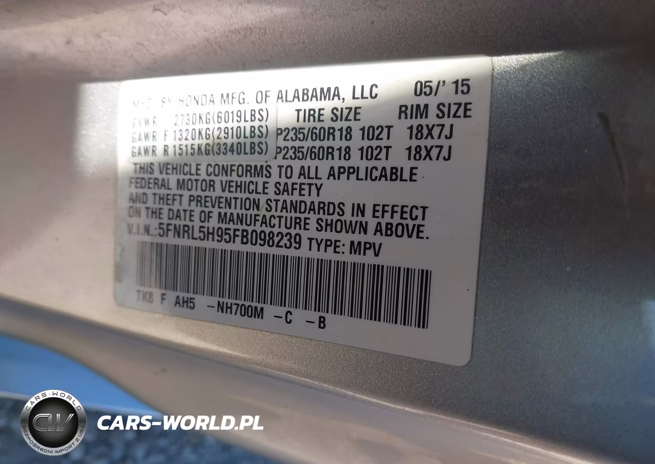 2015 Honda Odyssey Touring-Touring Elite VIN:5FNRL5H95FB098239 - 9