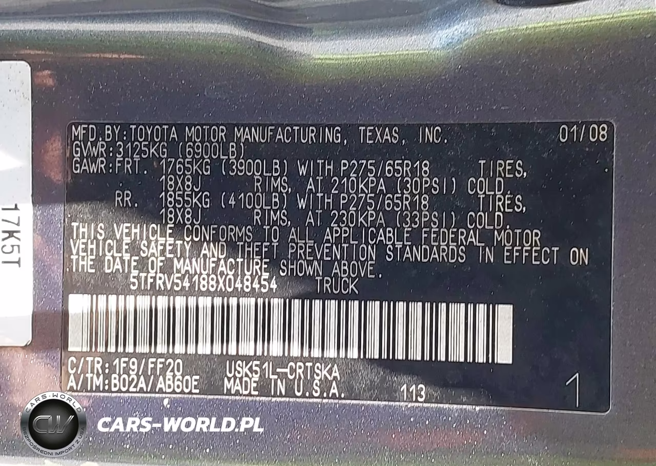 2008 Toyota Tundra Sr5 5.7L V8 VIN:5TFRV54188X048454 - 9