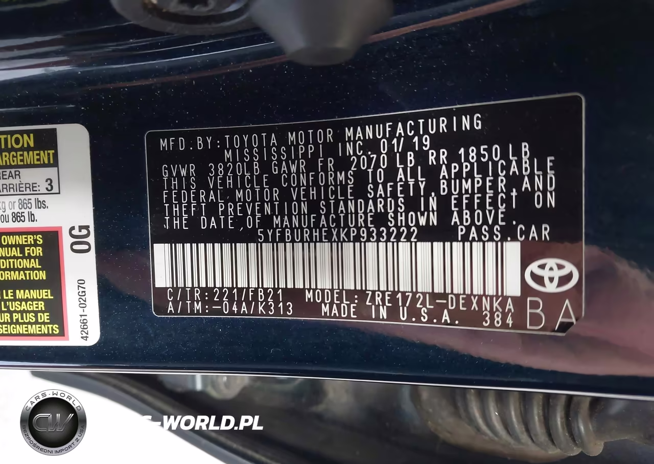 2019 Toyota Corolla Le VIN:5YFBURHEXKP933222 - 9