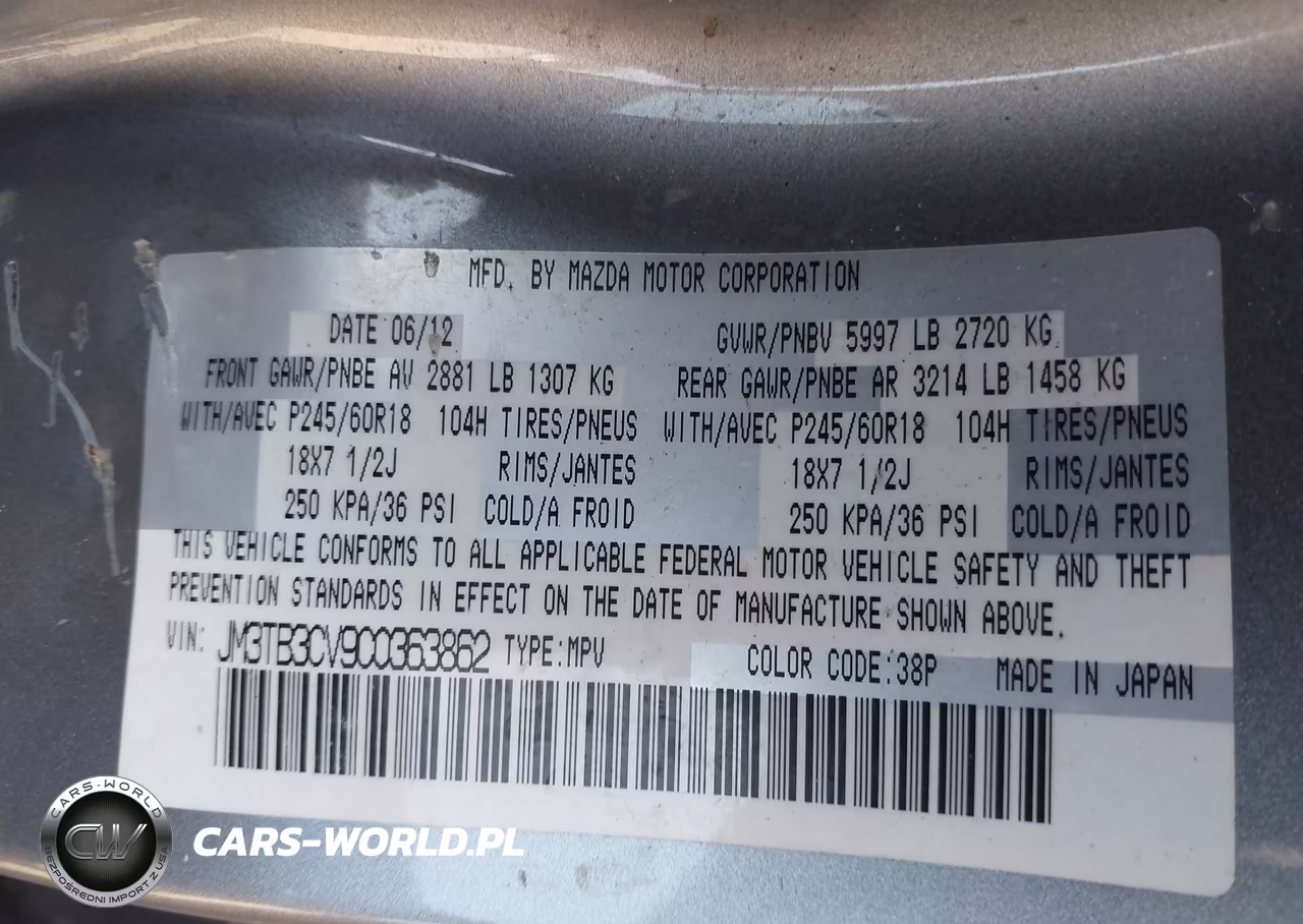 2012 Mazda Cx-9 Touring VIN:JM3TB3CV9C0363862 - 9