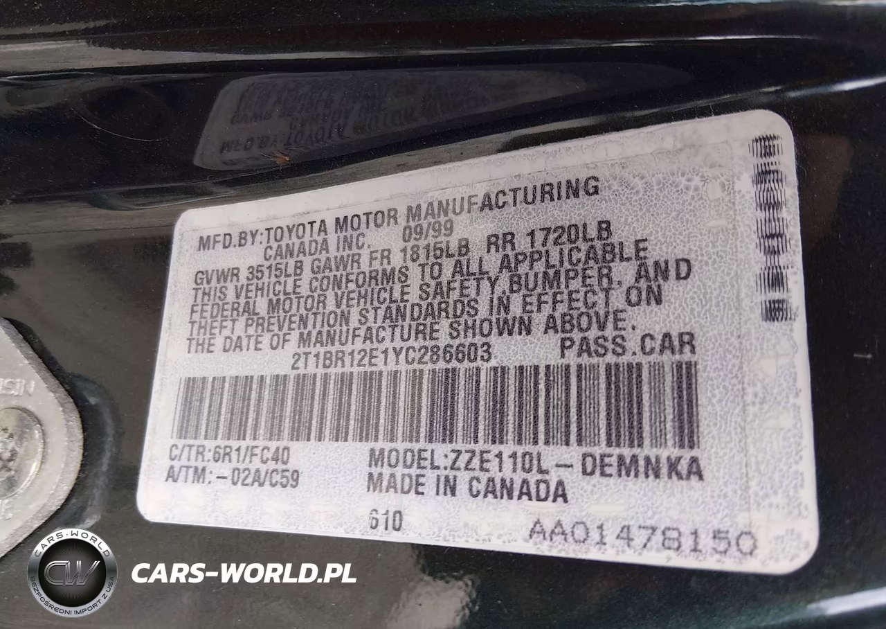 2000 Toyota Corolla Le VIN:2T1BR12E1YC286603 - 9