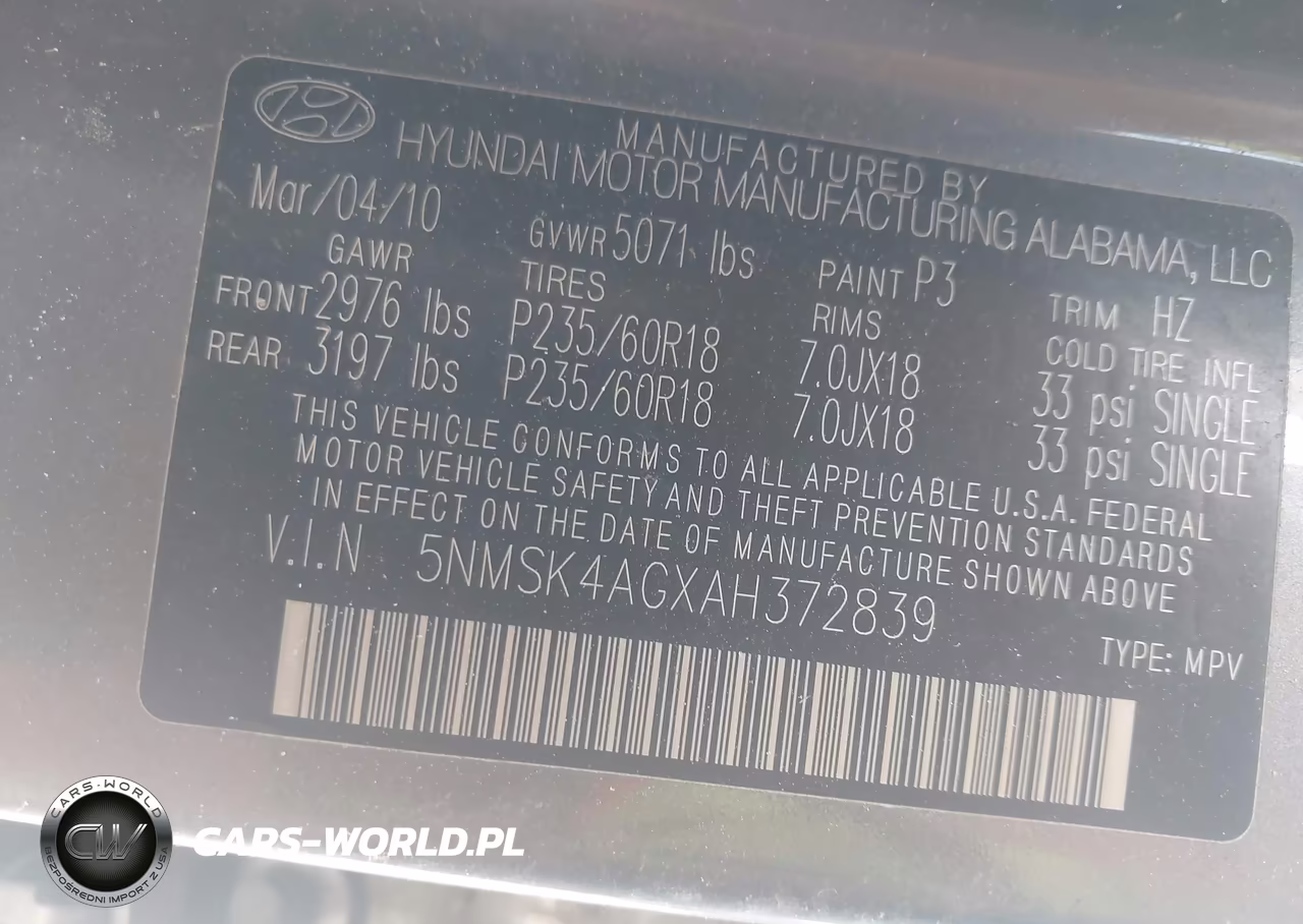 2010 Hyundai Santa Fe Limited V6 VIN:5NMSK4AGXAH372839 - 9