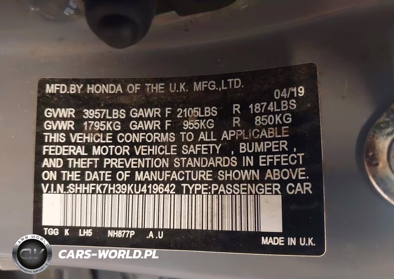 2019 Honda Civic Lx VIN:SHHFK7H39KU419642 - 9