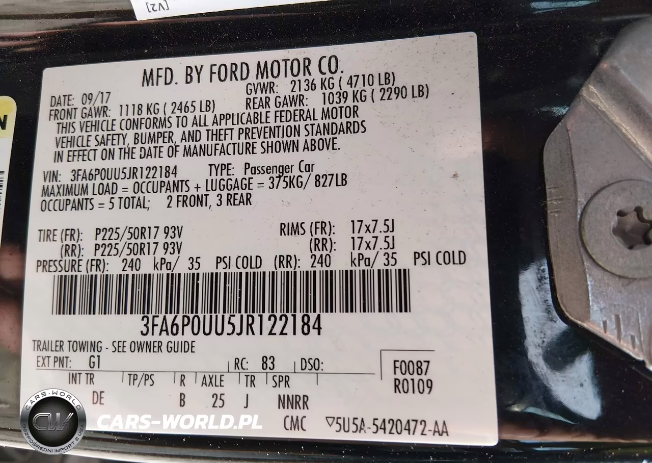 2018 Ford Fusion Hybrid S VIN:3FA6P0UU5JR122184 - 9