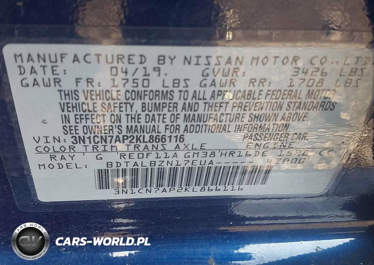 2019 Nissan Versa 1.6 Sv VIN:3N1CN7AP2KL866116 - 9
