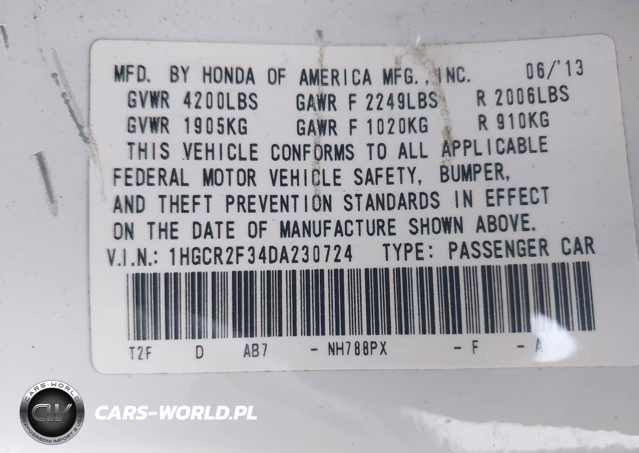 2013 Honda Accord Lx VIN:1HGCR2F34DA230724 - 9