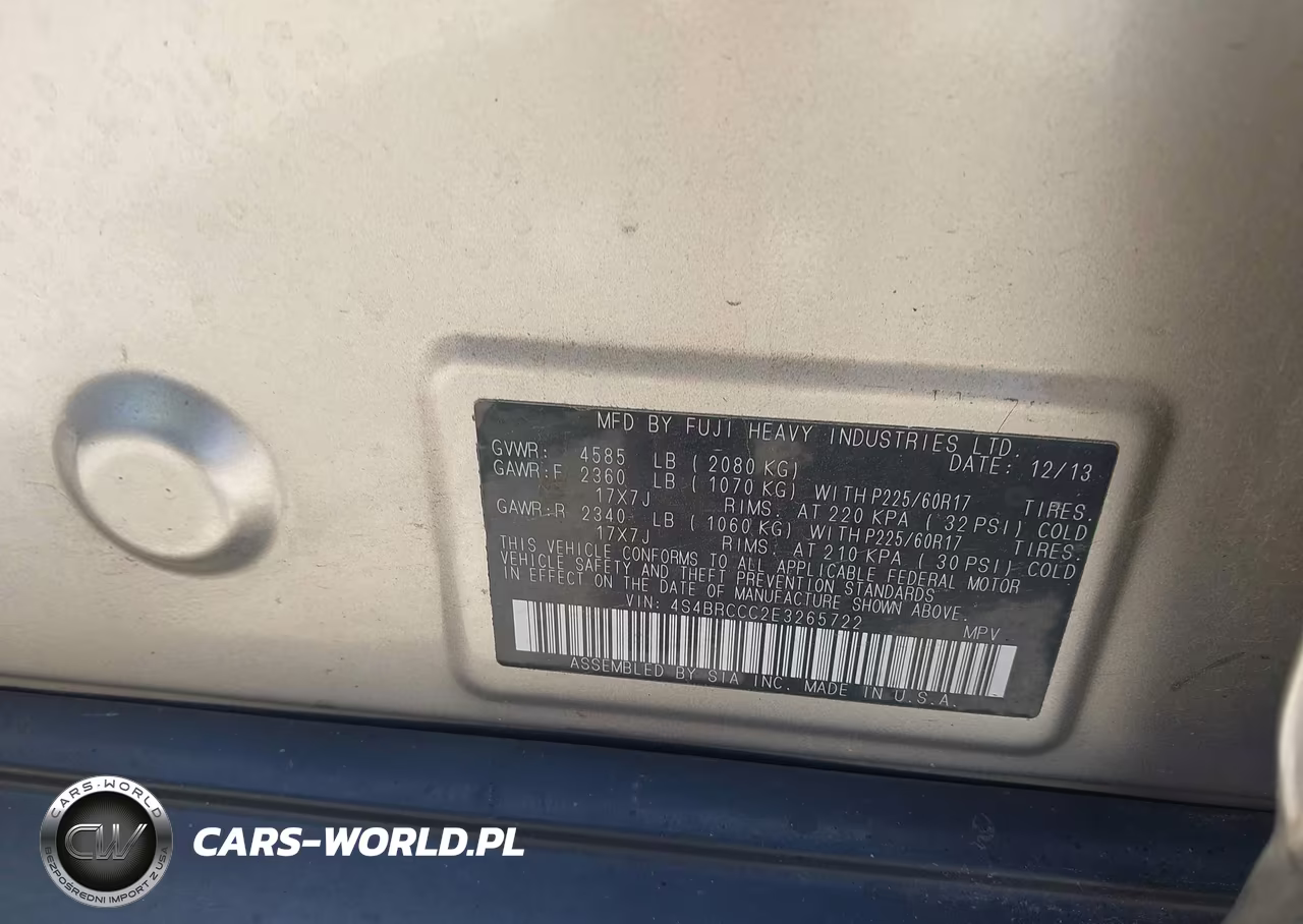2014 Subaru Outback 2.5I Premium VIN:4S4BRCCC2E3265722 - 9