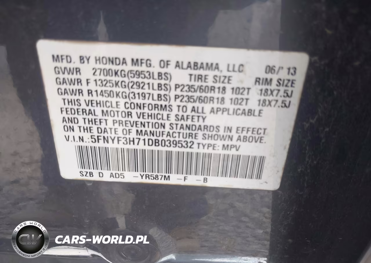2013 Honda Pilot Ex-L VIN:5FNYF3H71DB039532 - 9