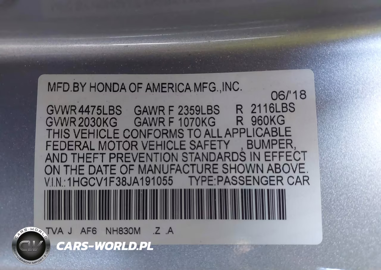 2018 Honda Accord Sport VIN:1HGCV1F38JA191055 - 9