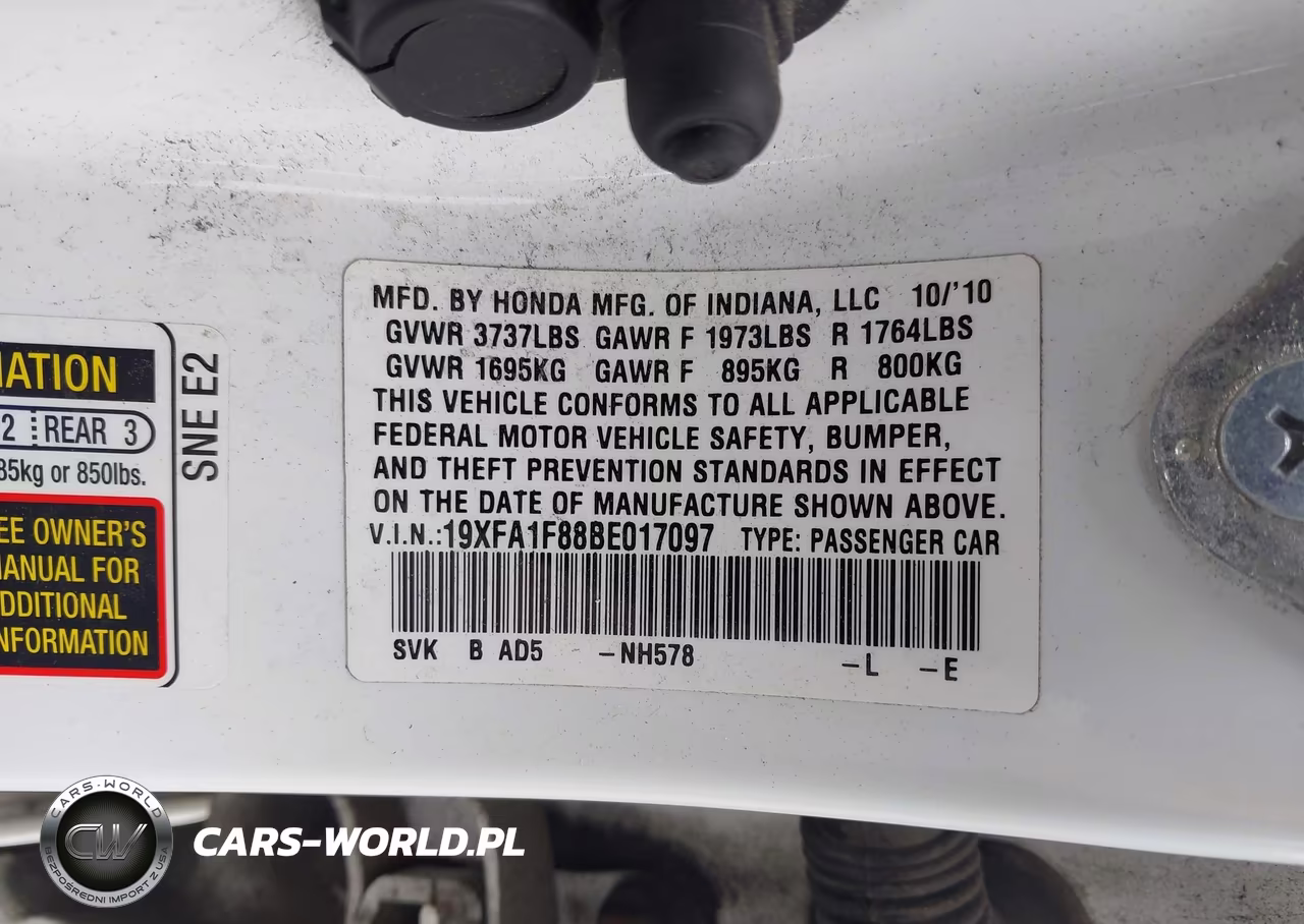 2011 Honda Civic Ex VIN:19XFA1F88BE017097 - 9