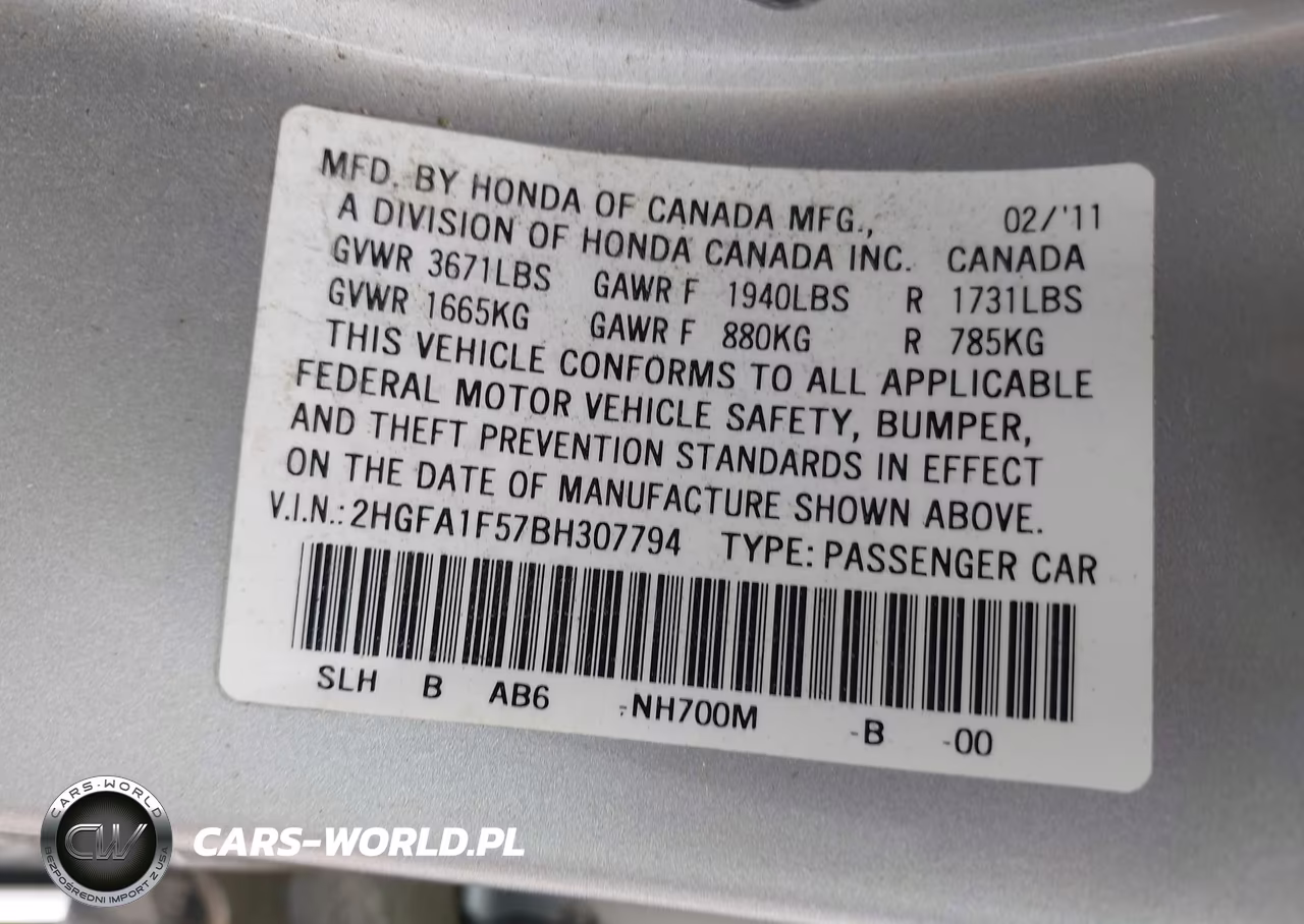 2011 Honda Civic Lx VIN:2HGFA1F57BH307794 - 9