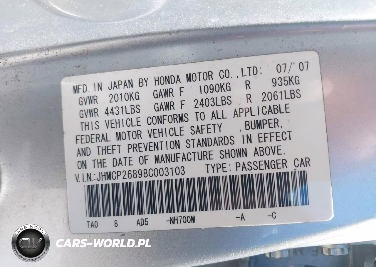 2008 Honda Accord 2.4 Ex-L VIN:JHMCP26898C003103 - 9