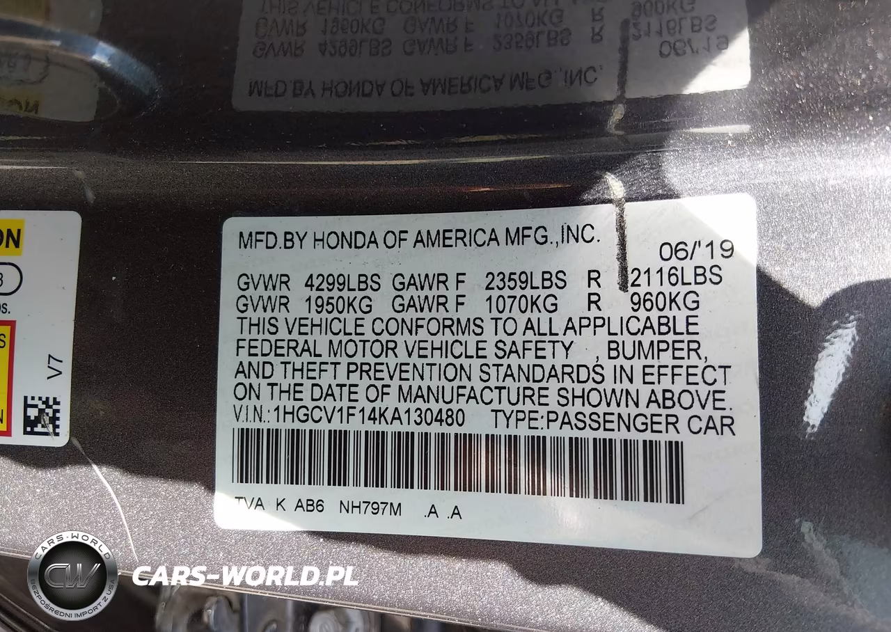 2019 Honda Accord Lx VIN:1HGCV1F14KA130480 - 9