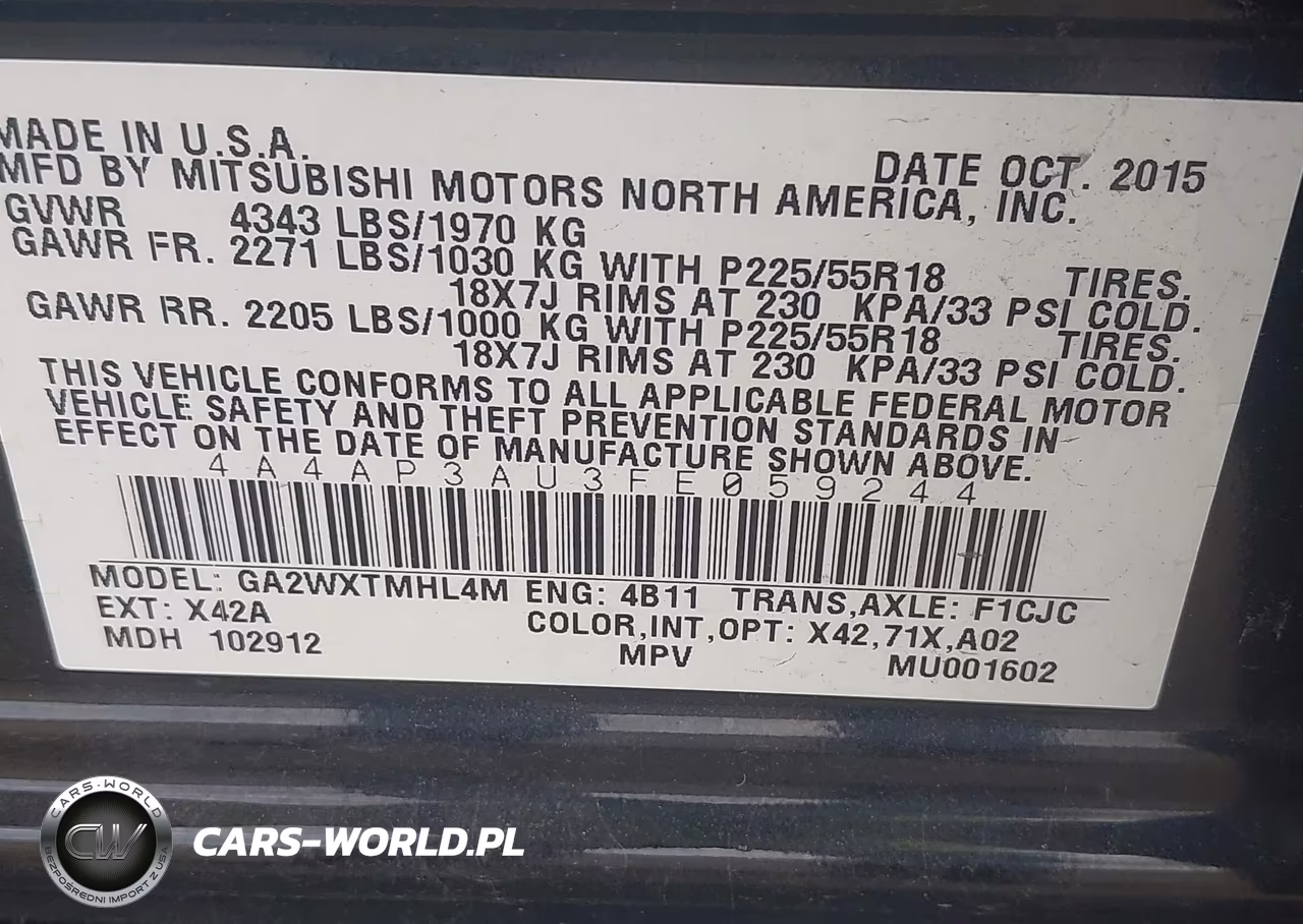 2015 Mitsubishi Outlander Sport Es VIN:4A4AP3AU3FE059244 - 9