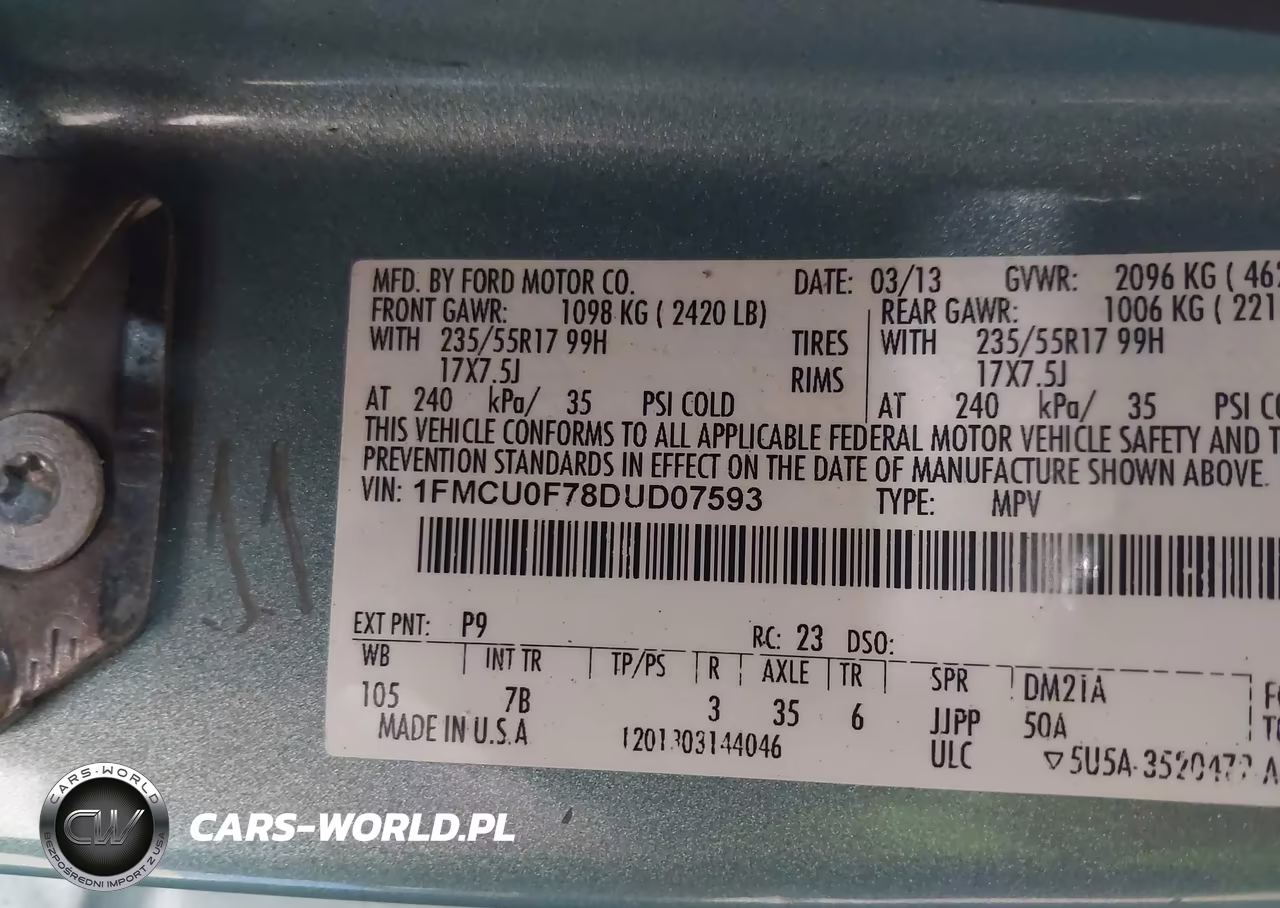2013 Ford Escape S VIN:1FMCU0F78DUD07593 - 9