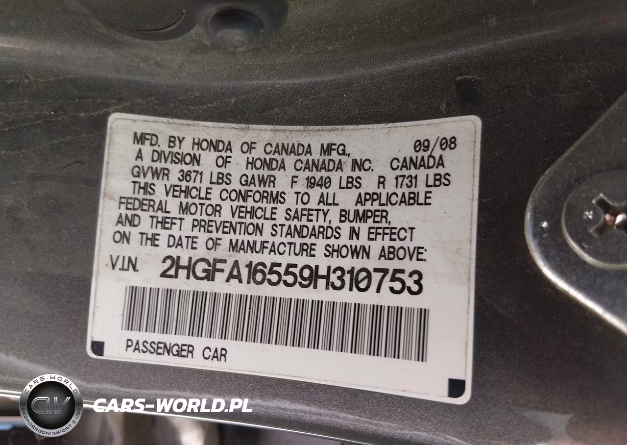 2009 Honda Civic Lx VIN:2HGFA16559H310753 - 9
