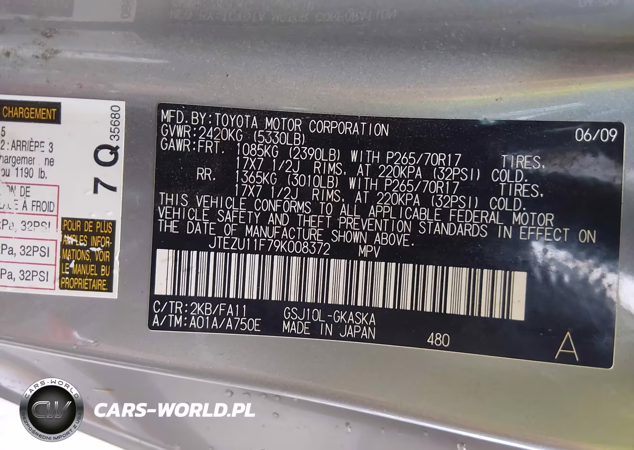 2009 Toyota Fj Cruiser VIN:JTEZU11F79K008372 - 9