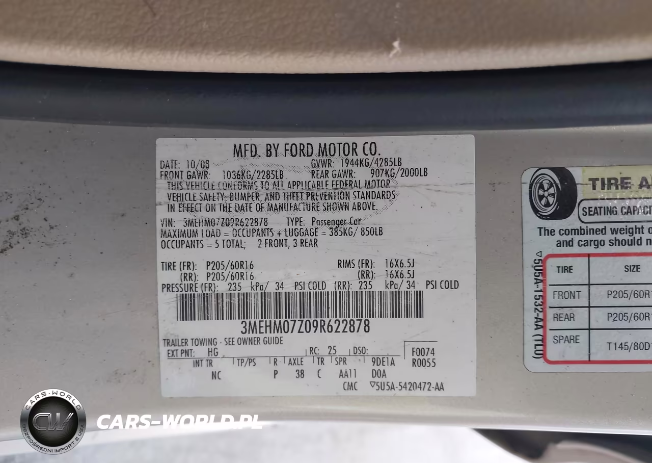 2009 Mercury Milan I4 VIN:3MEHM07Z09R622878 - 9
