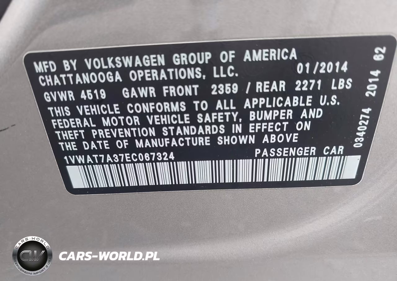 2014 Volkswagen Passat 1.8T Wolfsburg Edition VIN:1VWAT7A37EC067324 - 9