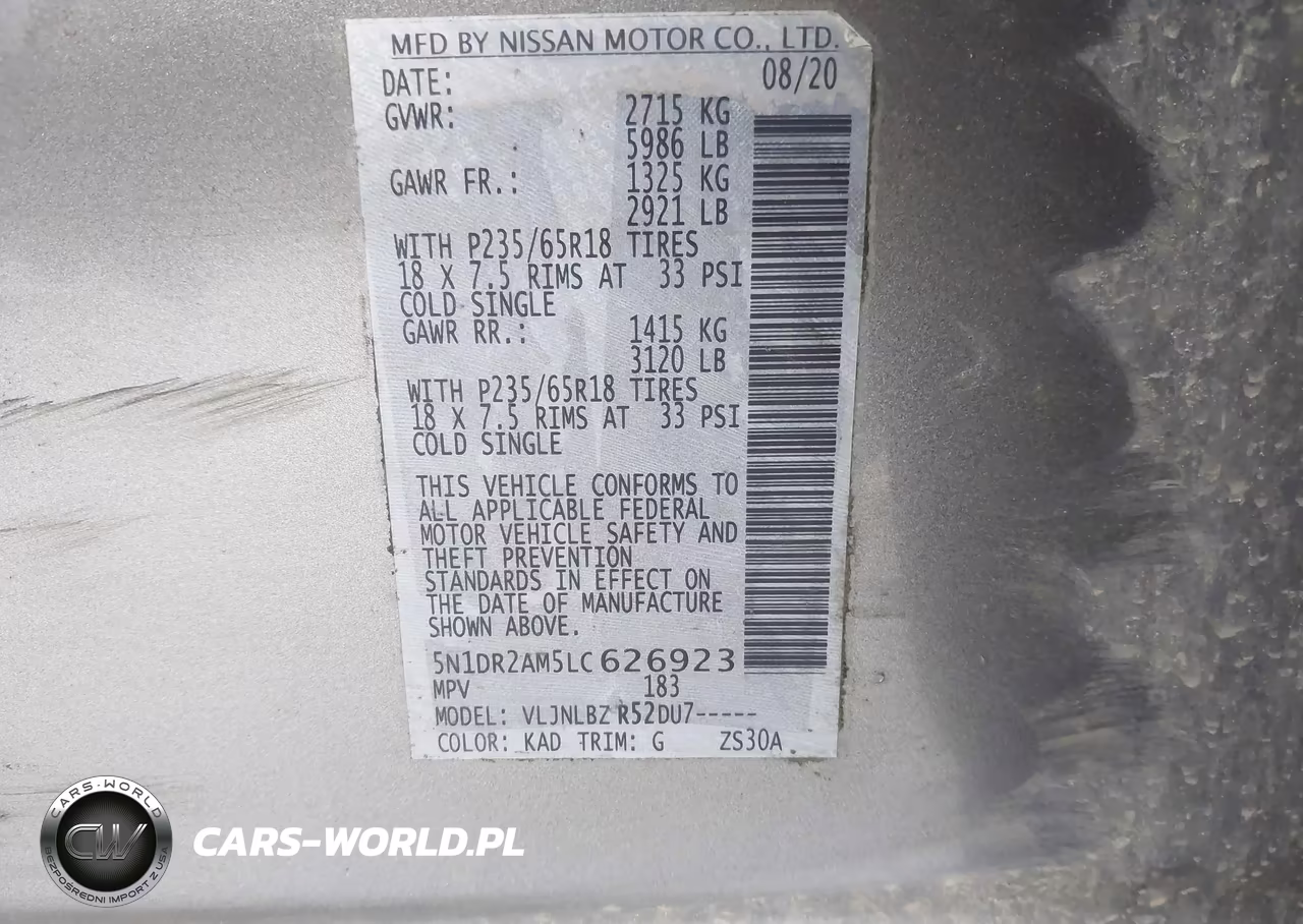 2020 Nissan Pathfinder S 4Wd VIN:5N1DR2AM5LC626923 - 9