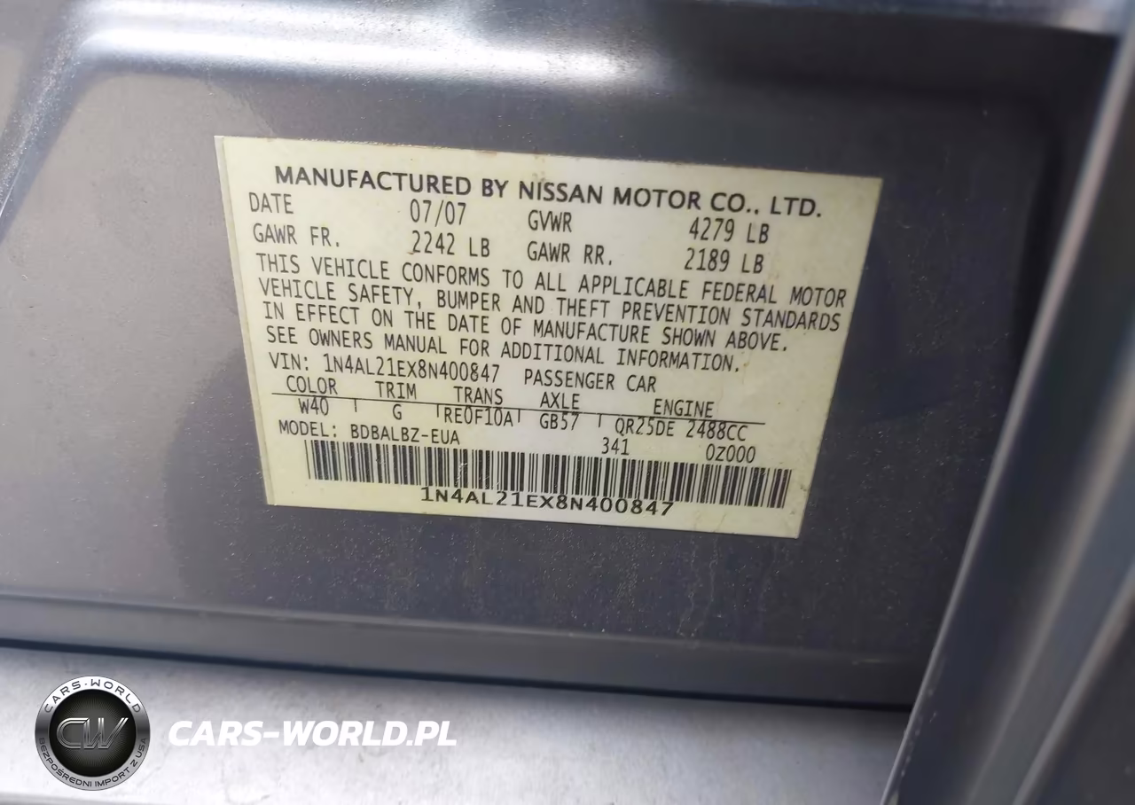 2008 Nissan Altima 2.5 S VIN:1N4AL21EX8N400847 - 9