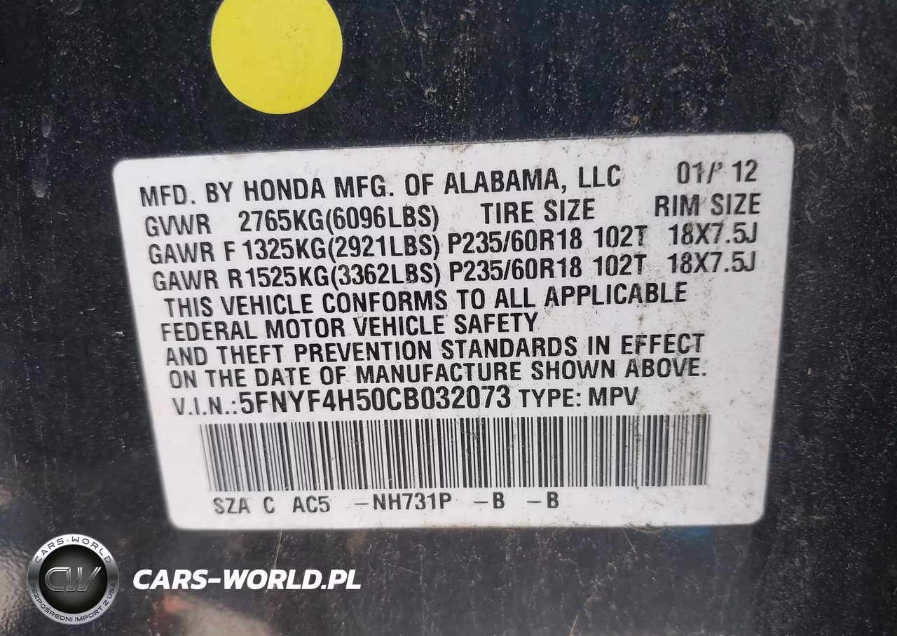 2012 Honda Pilot Ex-L VIN:5FNYF4H50CB032073 - 9