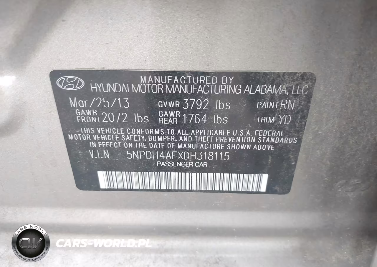 2013 Hyundai Elantra Gls VIN:5NPDH4AEXDH318115 - 9