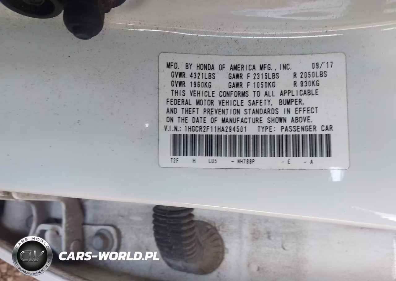2017 Honda Accord Sport Se VIN:1HGCR2F11HA294501 - 9