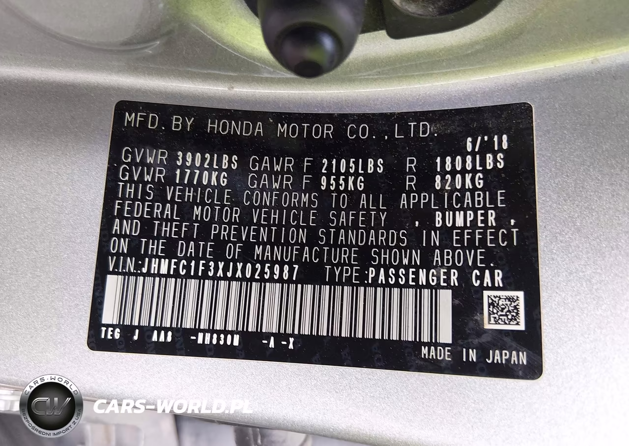 2018 Honda Civic Ex-T VIN:JHMFC1F3XJX025987 - 9
