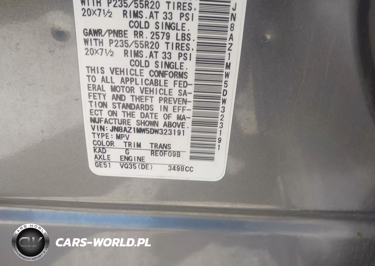 2013 Nissan Murano Le VIN:JN8AZ1MW5DW323191 - 9
