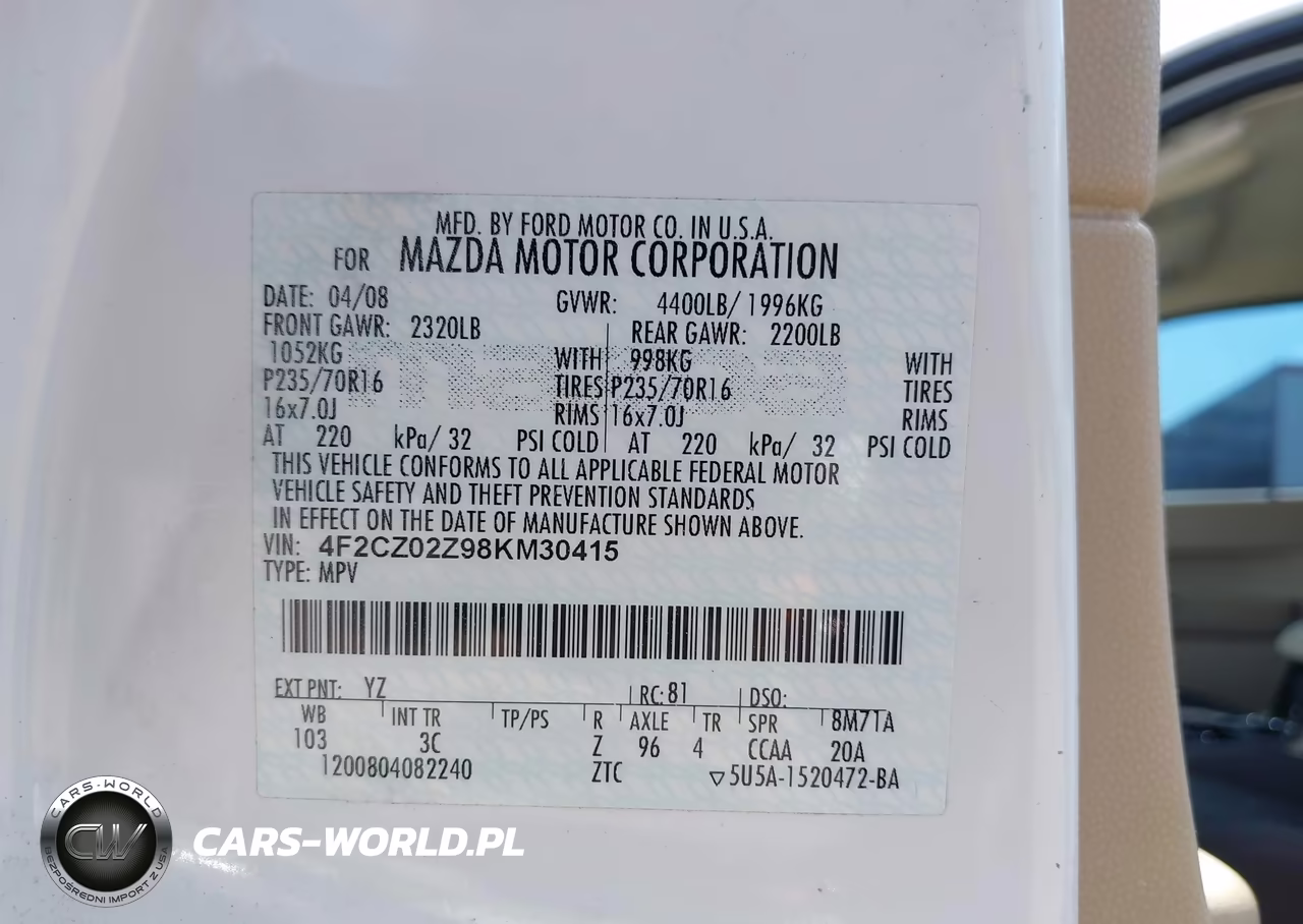 2008 Mazda Tribute I Touring VIN:4F2CZ02Z98KM30415 - 9