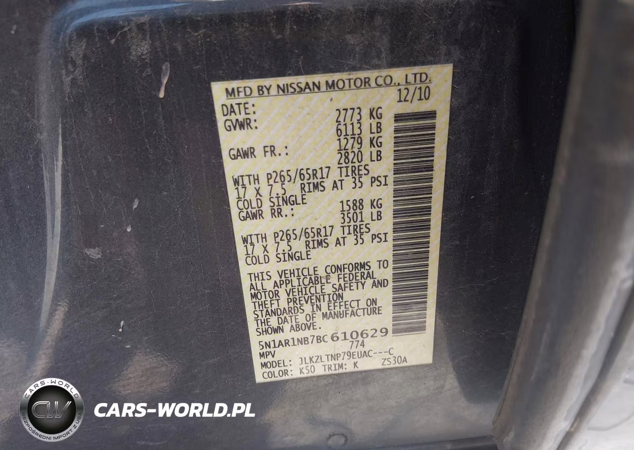 2011 Nissan Pathfinder Sv VIN:5N1AR1NB7BC610629 - 9