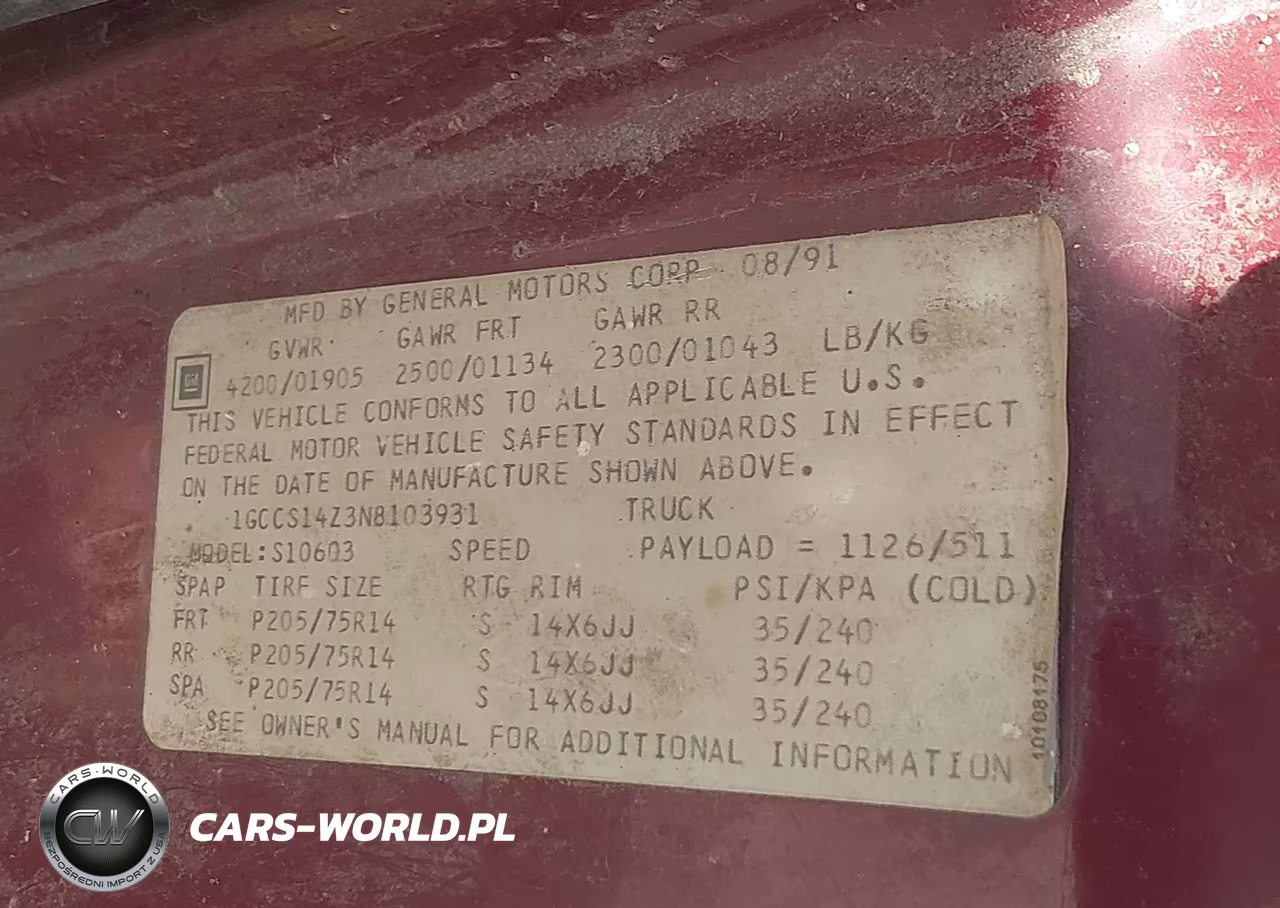 1992 Chevrolet S Truck S10 VIN:1GCCS14Z3N8103931 - 9