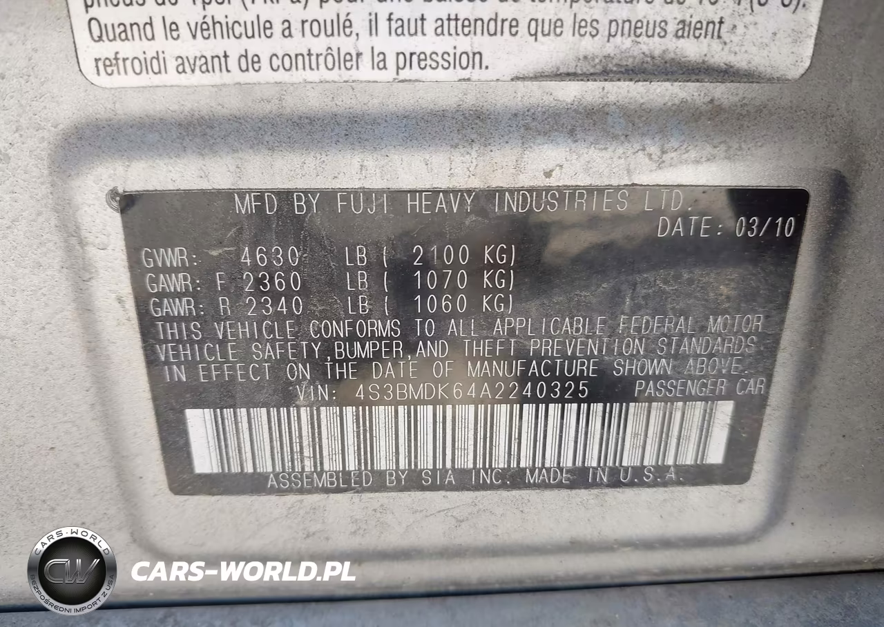 2010 Subaru Legacy 3.6R Limited VIN:4S3BMDK64A2240325 - 9