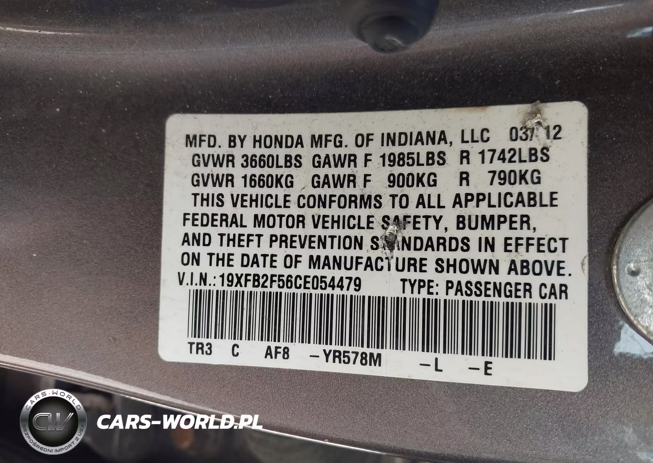 2012 Honda Civic Lx VIN:19XFB2F56CE054479 - 9